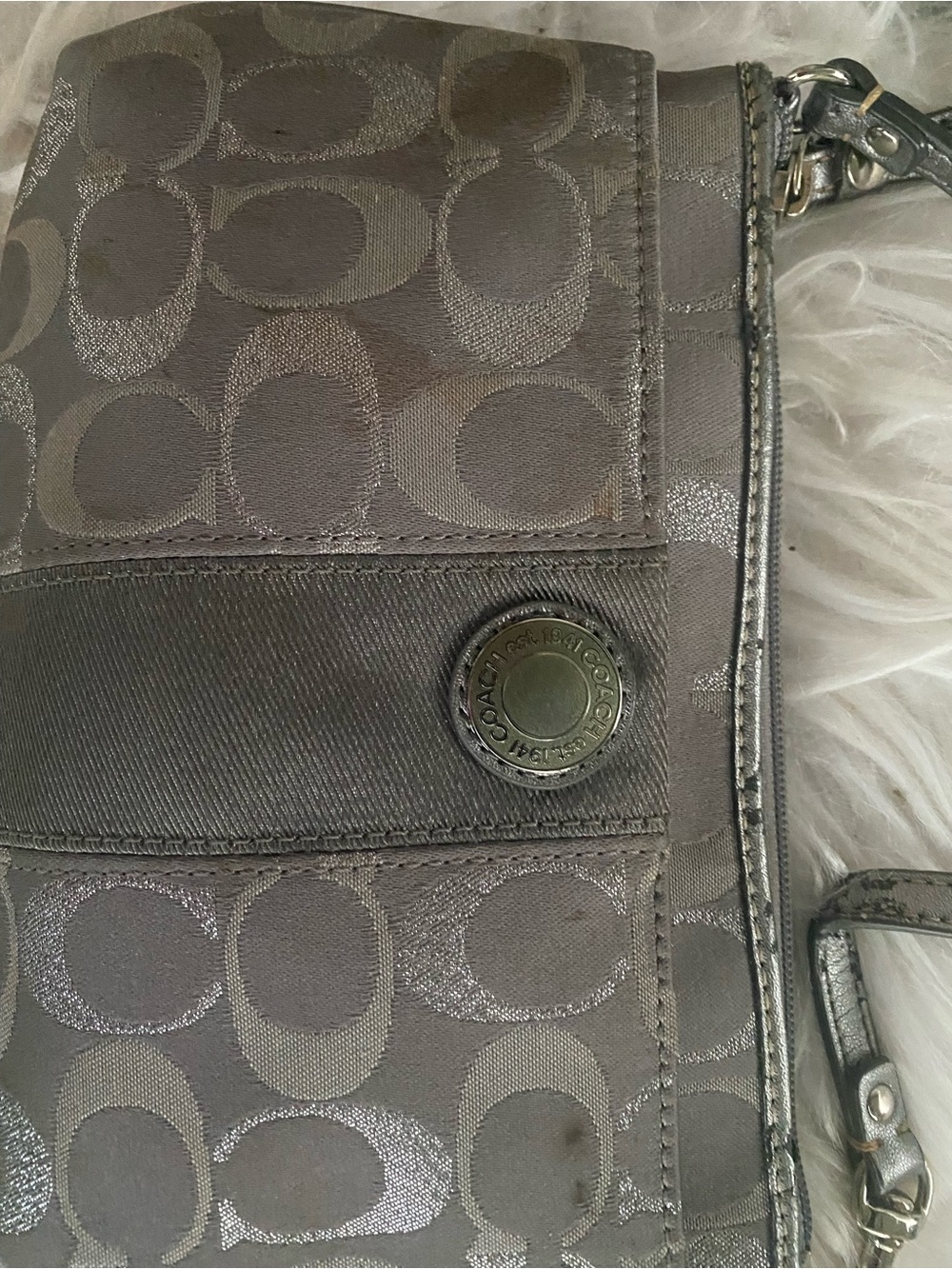 Coach Gray Signature Monogram Wristlet
